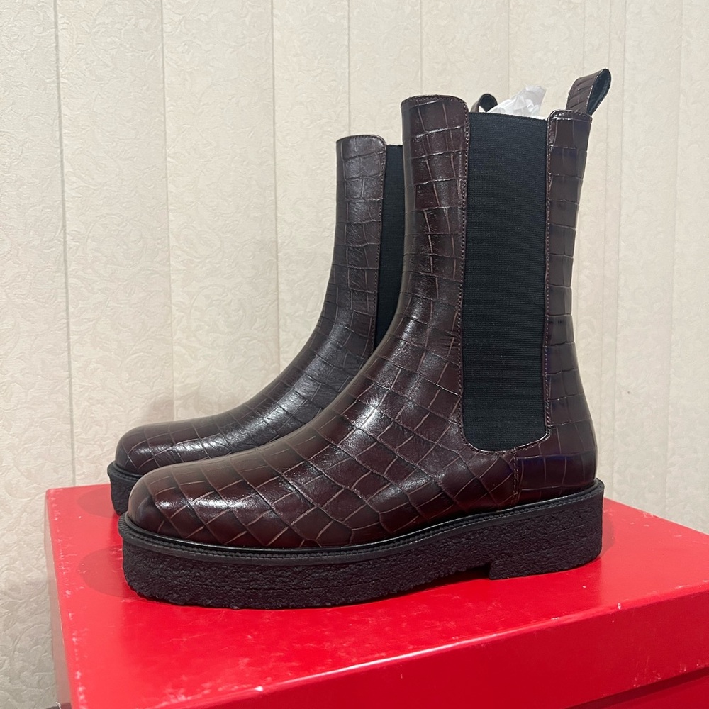 NEW STAUD Palamino Croc embossed combat style platform boots